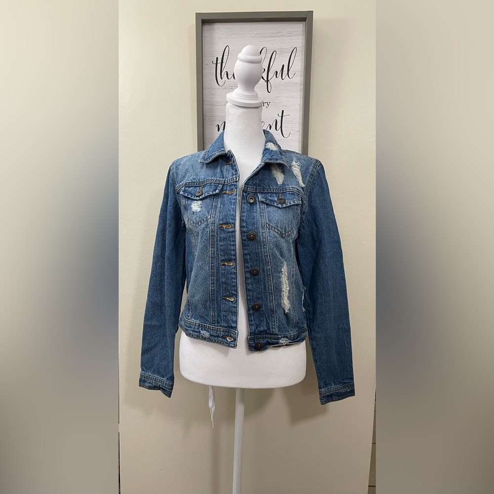 Highway Women’s Jean Denim Distressed Jacket Short Sz Small. - Picture 3 of 16